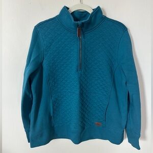 LL Bean quilted quarter zip sweatshirt pullover deep turquoise teal XLP petite